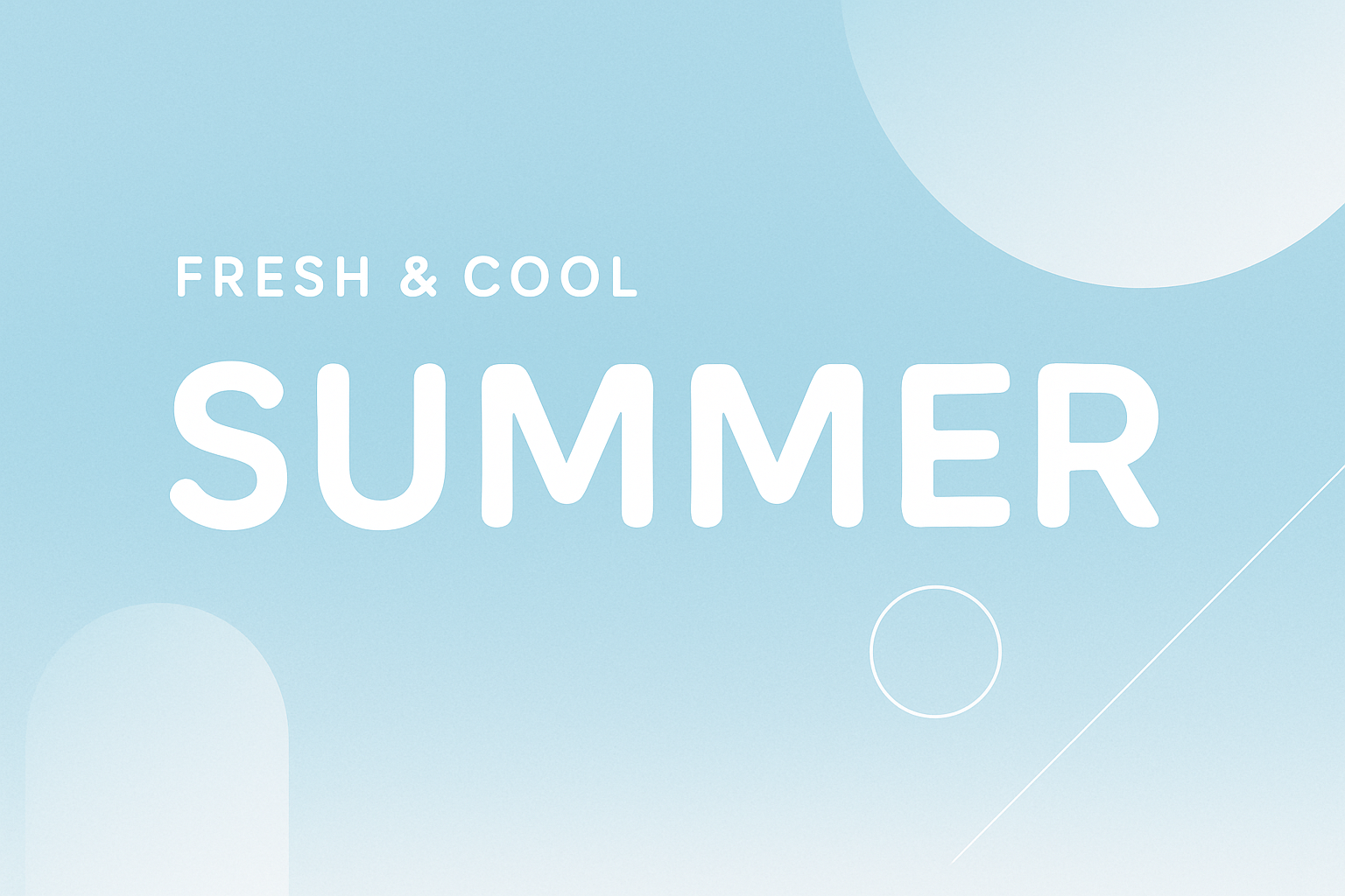 inimalist modern banner design in light sky-blue with soft white accents — clean, airy, summer vibes. Sleek typography, rounded shapes, fresh and cool feeling, premium aesthetic — perfect for a trendy cooling & lifestyle brand